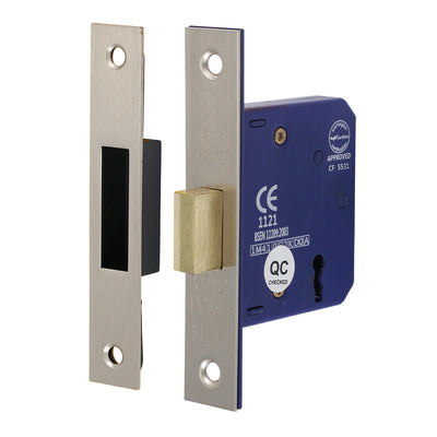 120 x 22mm 3 Lever Deadlock – Satin Nickel Mortice Lock for Interior & Commercial Wooden Doors - BS EN 12209 Certified (BOX OF 1)
