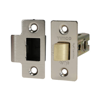 58 x 27mm Tubular Latch – Satin Nickel Square Faceplate Door Latch for Sprung Handles, Fire Door Rated (BAG OF 1)