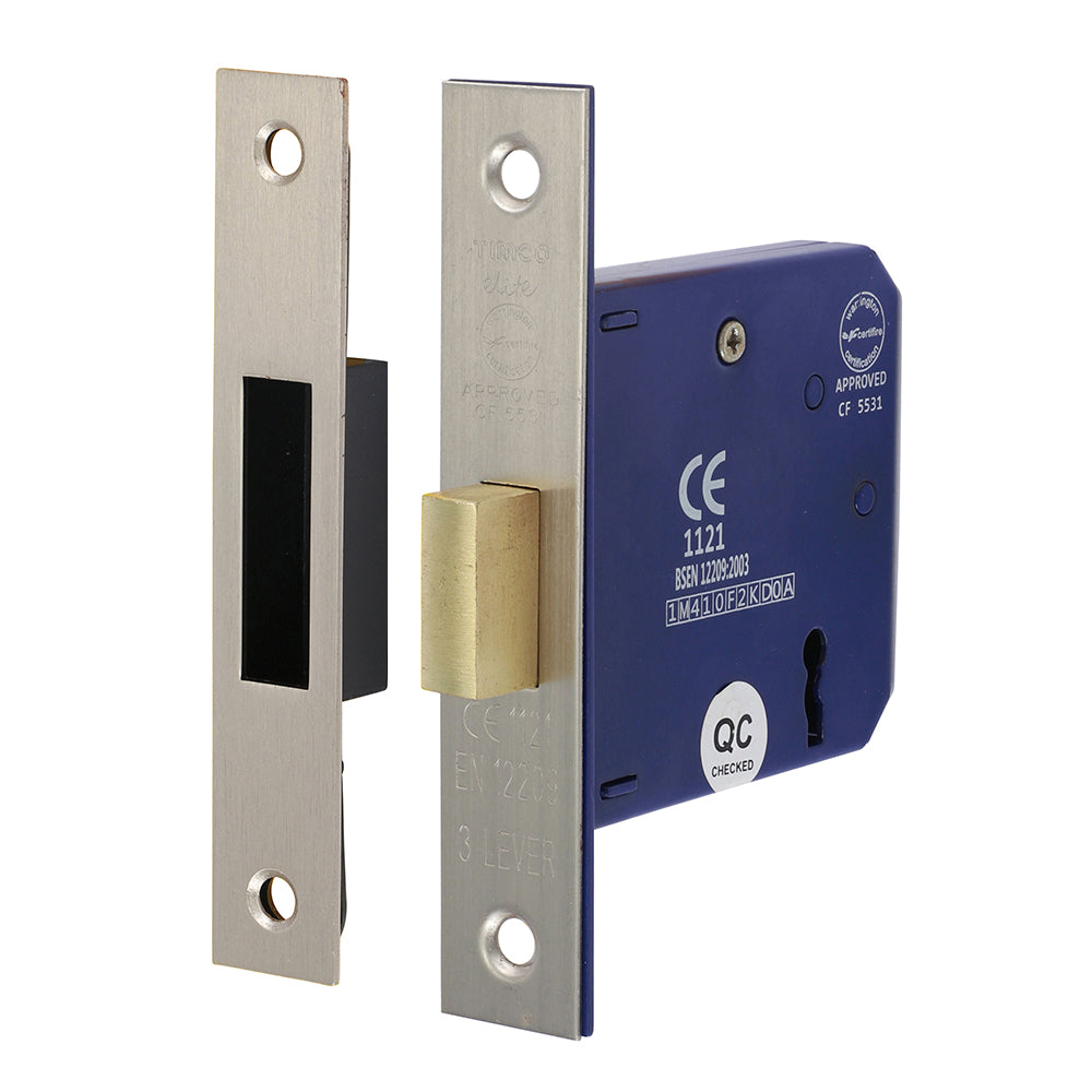 120 x 22mm 3 Lever Deadlock – Satin Nickel Mortice Lock for Interior & Commercial Wooden Doors - BS EN 12209 Certified (BOX OF 1)