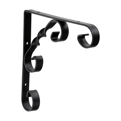 6 x 6" (152 x 152mm) Scroll Bracket Black Steel Decorative Wall Shelf Support, Ornamental Heavy Duty Metal Brackets for Shelving & Hanging Plants