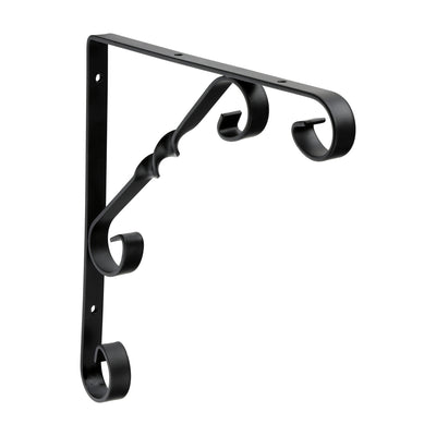 8 x 8" (203 x 203mm) Scroll Bracket Black Steel Decorative Wall Shelf Support, Heavy Duty Ornamental Hanging Plant & Shelf Bracket, 2.5mm Thick