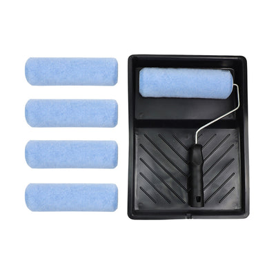9 Inch Short Pile Contractors Roller Frame & Tray Set | 5 Sleeves for Emulsion & Water Based Paints