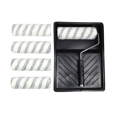 9 Inch Professional Roller Frame & Tray Set | 12mm Pile, 5 Sleeves for Emulsion & Undercoat