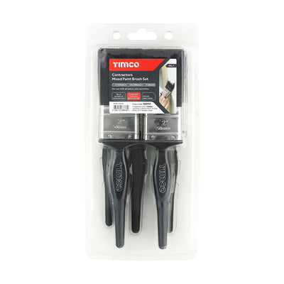 5 Piece Contractors Paint Brush Set | 1", 1 1/2", 2" Mixed Bristles for All Paints & Varnishes