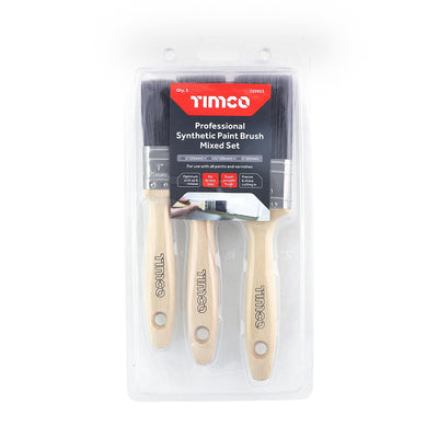 3 Piece Professional Synthetic Paint Brush Set | 1", 1 1/2", 2" Assorted Sizes, All Paints