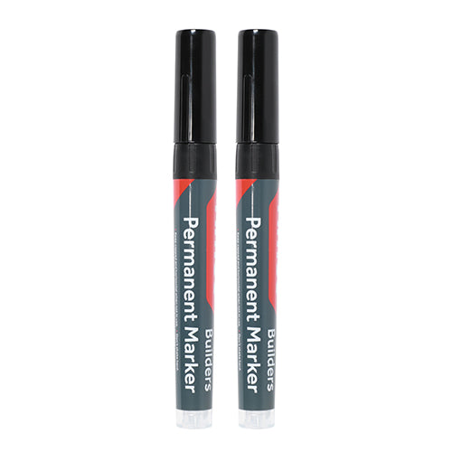 (PACK OF 2) Builders Permanent Markers – Chisel Tip Black – Quick Drying, UV & Water Resistant Ink