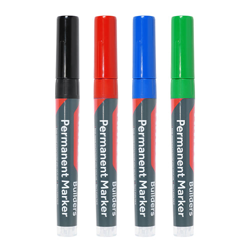 (PACK OF 4) Builders Permanent Markers – Fine Tip Mixed Colours – Quick Drying, UV & Water Resistant