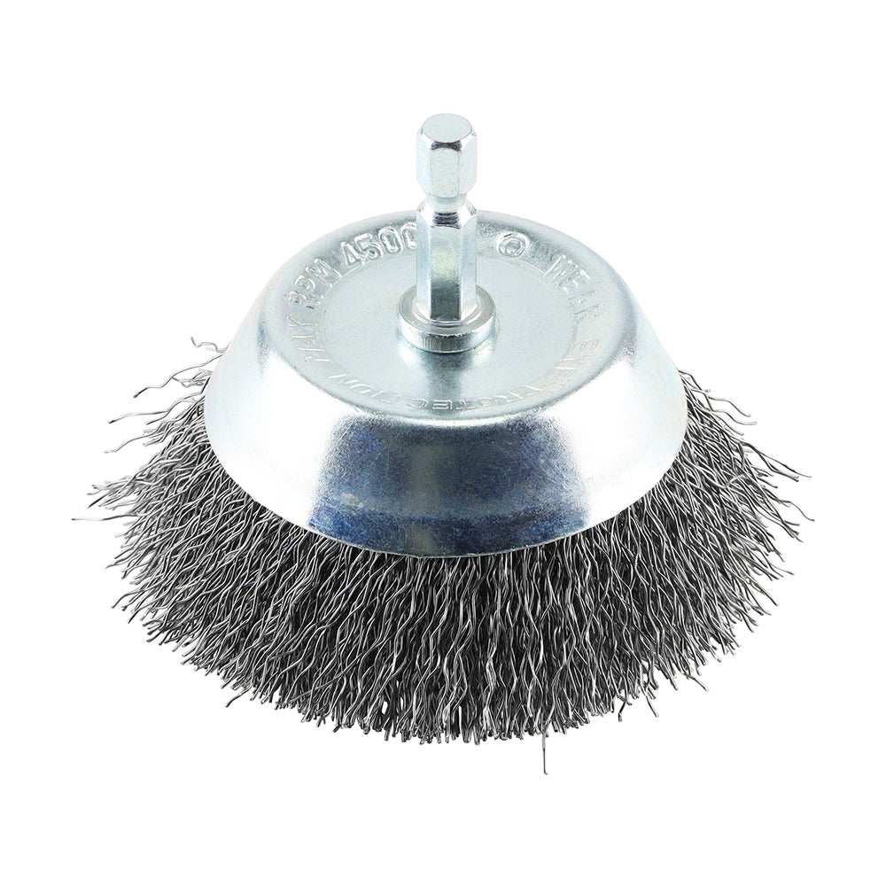 Timco Drill Cup Brush – Crimped Carbon Steel Wire, ¼″ Shank, 4 ,500 RPM