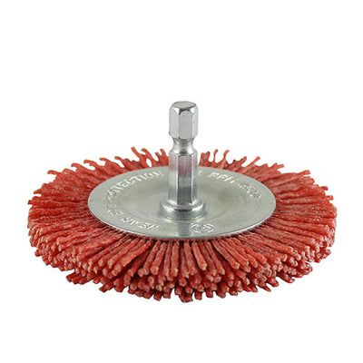 Drill Wheel Brush – Nylon, Carbon Steel, ¼" Shank