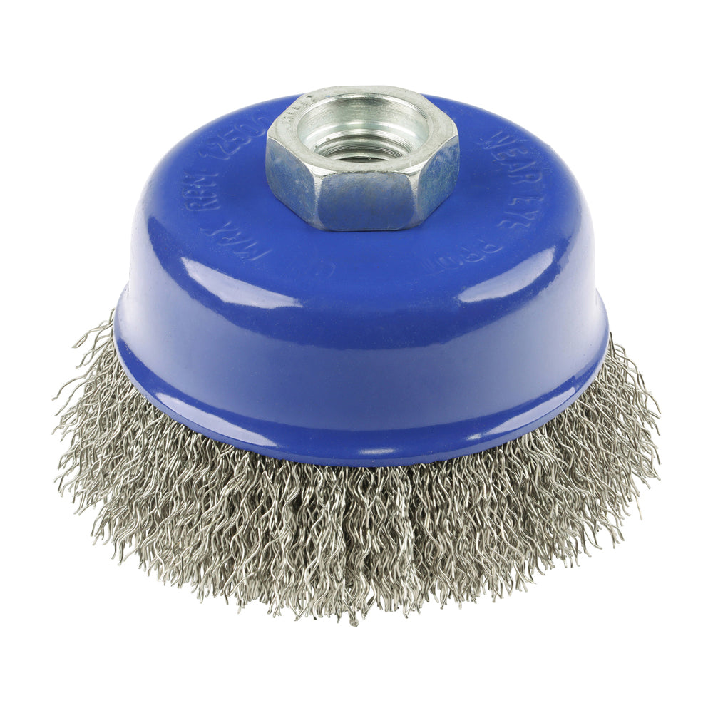 Angle Grinder Cup Brush – Crimped Stainless Steel, Wire Brush for Rust, Paint & Weld Cleaning (Blue)