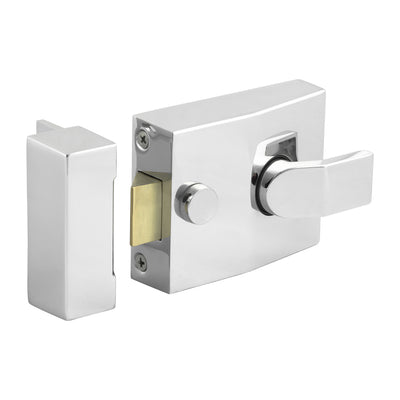 94mm Case 60mm Backset Nightlatch | Chrome Finish Rim Lock | 16mm Bolt Throw