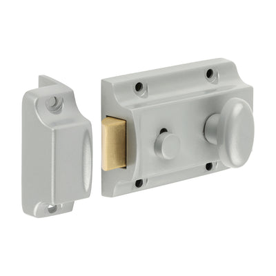 91mm Case 60mm Backset Traditional Nightlatch | Silver Finish Rim Lock | 13mm Bolt