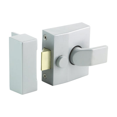 68mm Case 40mm Backset Narrow Style Nightlatch | Silver Door Lock | Key Operated