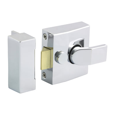 68mm Case 40mm Backset Narrow Style Nightlatch | Chrome Door Lock | Key Operated