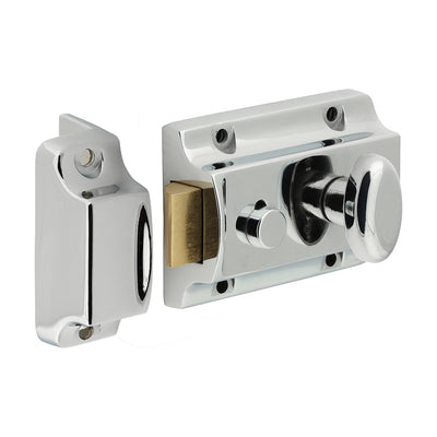 91mm Case 60mm Backset Traditional Nightlatch | Chrome Finish Rim Lock | 13mm Bolt