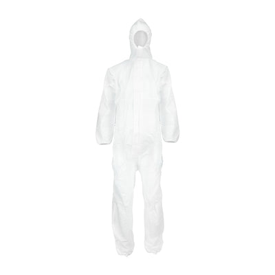 (1x) Cat III Type 5/6 Disposable Coverall – White SMS Triple Layer Protective Suit with Hood – High Risk Chemical, Paint & Dust Protection