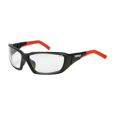 (BOX OF 1) Sports Style Safety Glasses with Adjustable Temples – Clear Lens – One Size