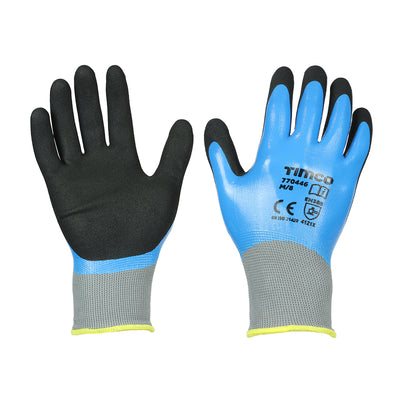 (1 PAIR) Waterproof Grip Gloves M/L/XL – Sandy Nitrile Foam Coated Polyester Work Gloves for Wet Conditions