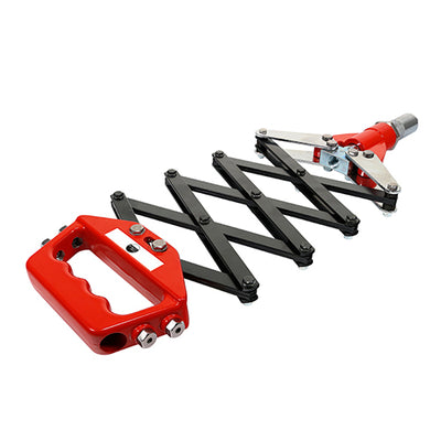 Lazy Tong Riveter – Carbon Steel Rivet Gun with 5 Interchangeable Nose Pieces (3.0–6.4mm) – Red & Black Powder Coated – Ideal for Roofing, Mechanics & Construction (BOX OF 1)