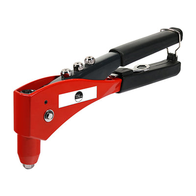Hand Riveter – Carbon Steel Rivet Gun with 4 Interchangeable Nose Pieces (3.0–4.8mm) – Red & Black Powder Coated with Soft Grip Handle – Ideal for Roofing, Mechanics & Construction (BOX OF 1)