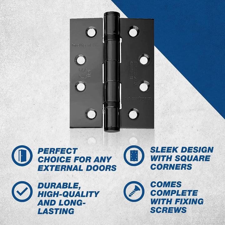 4Inch Ball Bearing Fire Door Hinge (100mm x 75mm) - Internal Doors (Black)