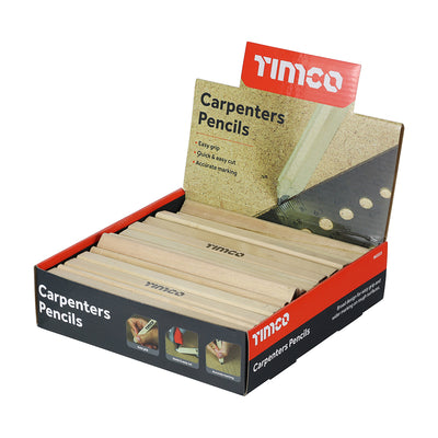 180mm Carpenter’s Pencils Display Box – HB Hard Lead Marking Pencils for Wood, Brick & Rough Surfaces (BOX OF 72)