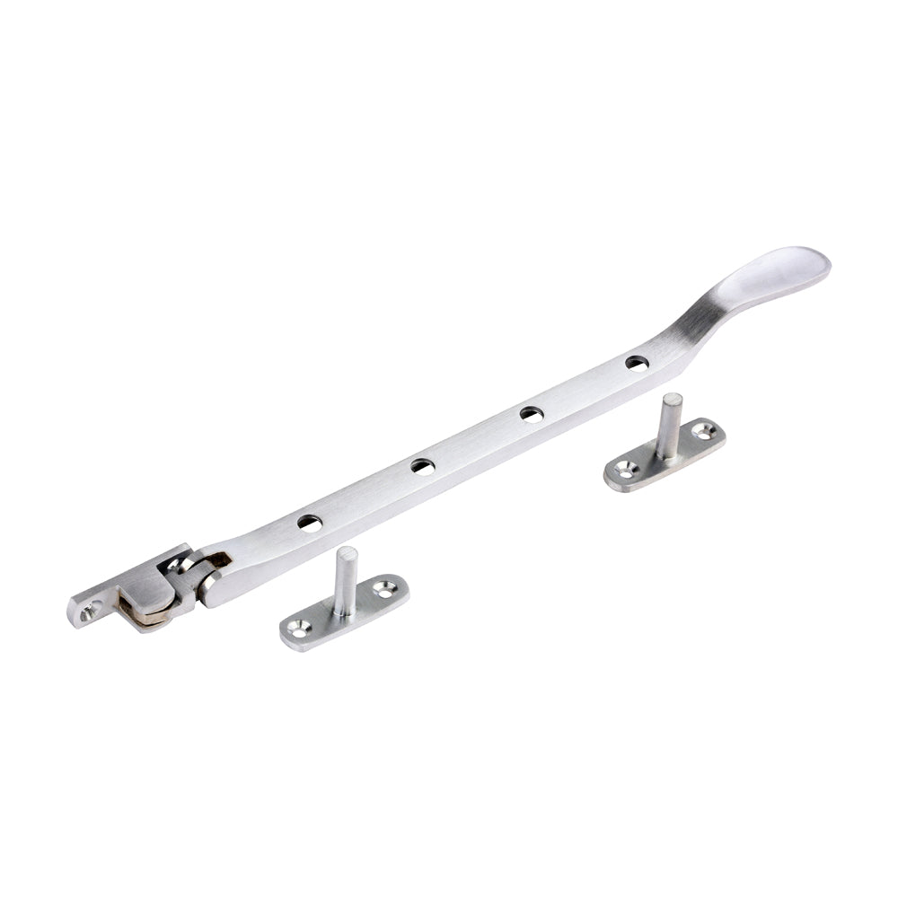 240mm Victorian Pattern Casement Stay – Satin Chrome Window Stay for Timber Casement Windows