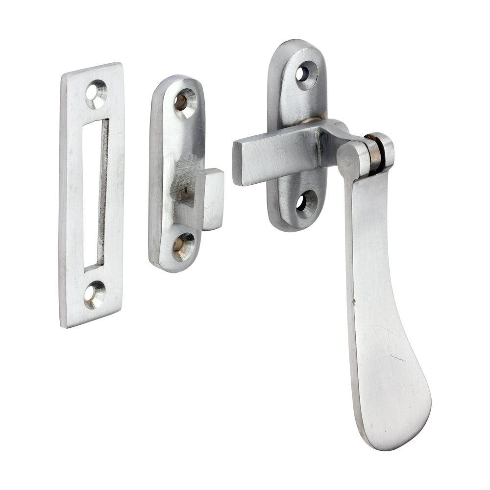 54 x 19mm Hook & Mortice Plate Casement Fastener – Satin Chrome Window Latch for Timber Frames