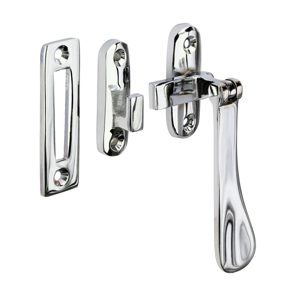 54 x 19mm Hook & Mortice Plate Casement Fastener – Polished Chrome Window Latch for Timber Casement Frames