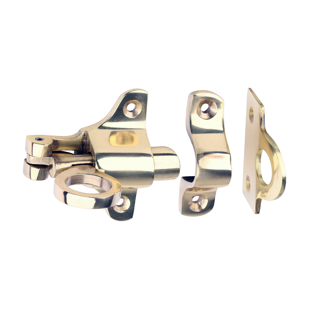 Fanlight Catch – Polished Brass Solid Brass Window Latch for Bottom-Hung Casement, Loft Hatch & Skylight