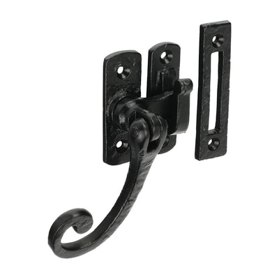 86mm Antique Black Curly Tail Casement Fastener | Window Latch, Two Keep Styles, Rustic