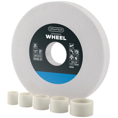 Draper 150 x 20mm white aluminium oxide bench grinding wheel.