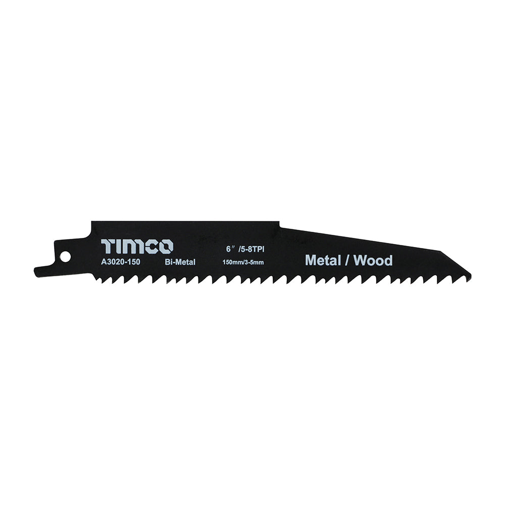 150mm - TIMCO Reciprocating Saw Blades - Wood with Nails Cutting - Bi-Metal - S610VF - Pack of 5 (A3020-150)