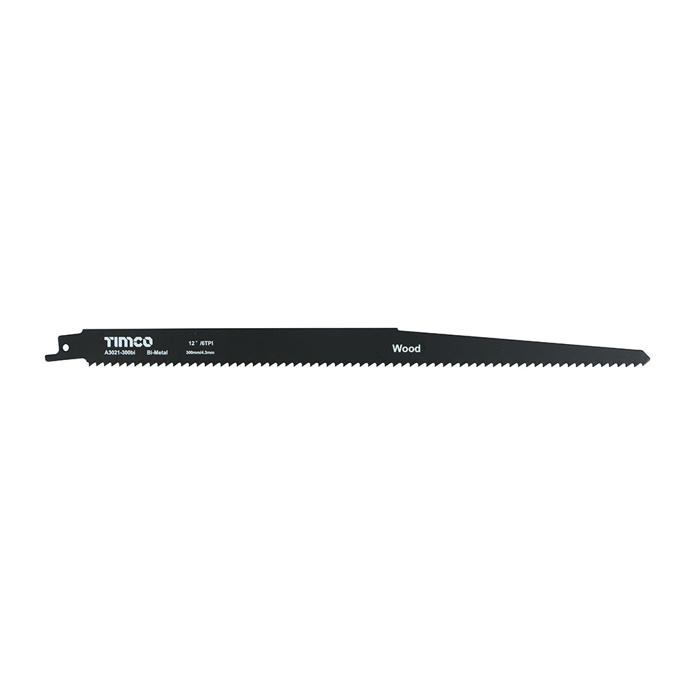 300mm - Reciprocating Saw Blades – Wood Cutting – Bi-Metal - S1411DF | TIMCO Heavy-Duty All Wood & Plastic Cutting Blades - Pack of 5 (A3021-300BI)