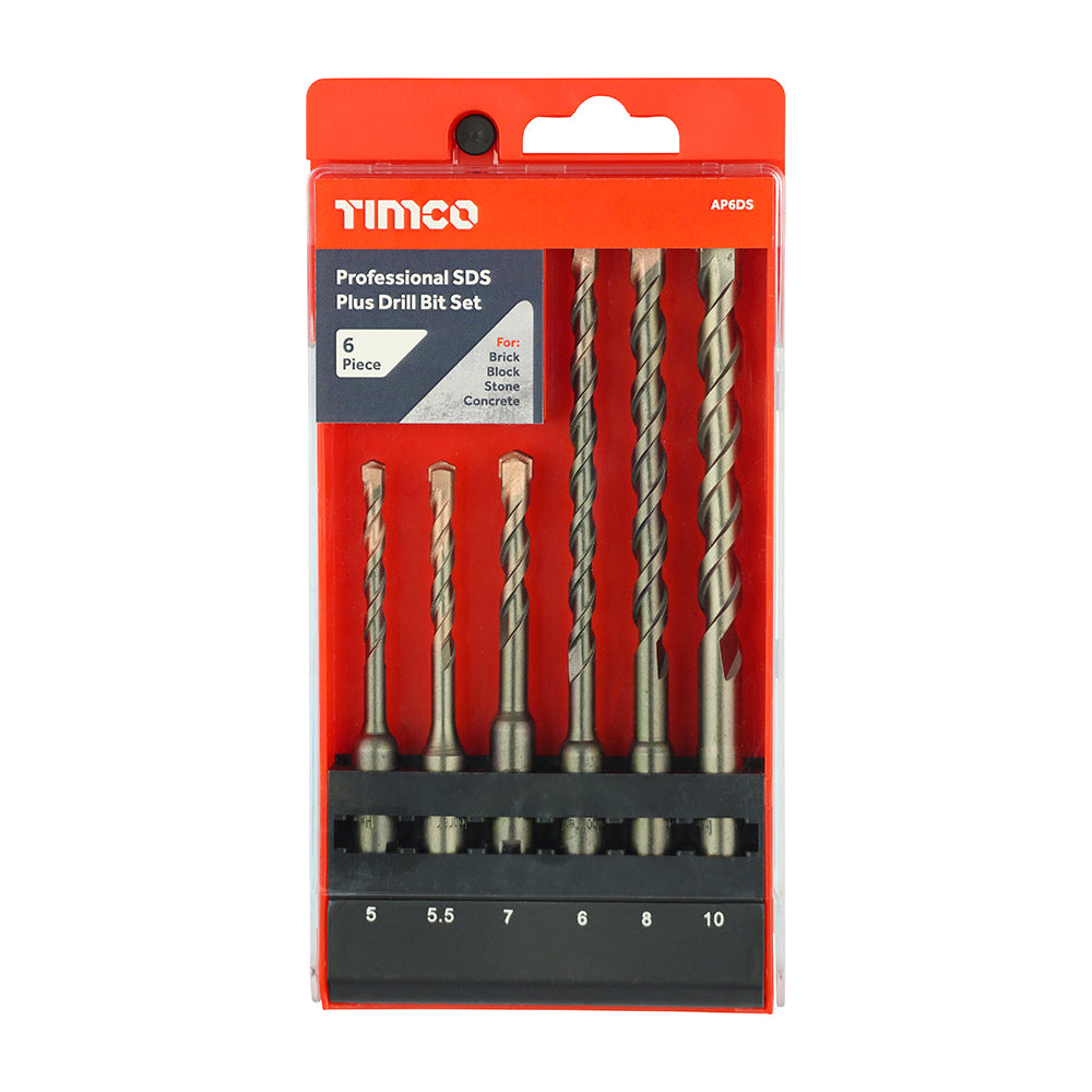 (CASE OF 6pc) Professional SDS Plus Drill Bit Set – Tungsten Carbide Tips for Concrete, Brick & Masonry Drilling (AP6DS)