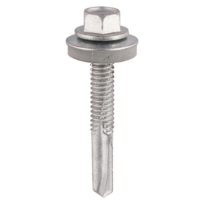 5.5 x 38 Metal Construction Heavy Section Screws - Hex - EPDM Washer - Self-Drilling - Exterior - Silver Organic (Box of 100)