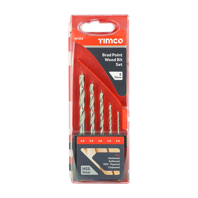 2.0–6.0mm Brad Point Wood Bit Set – HSS Steel Drill Bits for Timber & Man-Made Boards (CASE OF 5)
