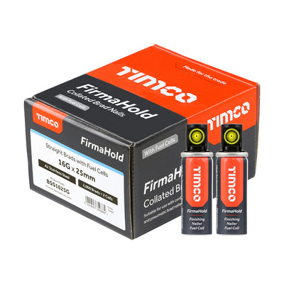 16 Gauge Collated Brad Nails with Fuel Cells – Firmahold Straight T-Head Nails for Concealed Fixings