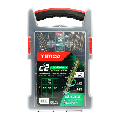 Timco (600pc) C2 Strong-Fix Mixed Grab Pack PZ Double Countersunk Yellow - Multi Screw Case (C2GPACK)
