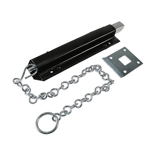 18" Spring Chain Bolt – Black  | Carbon Steel Gate Fastener for Secure Outdoor & Indoor Use
