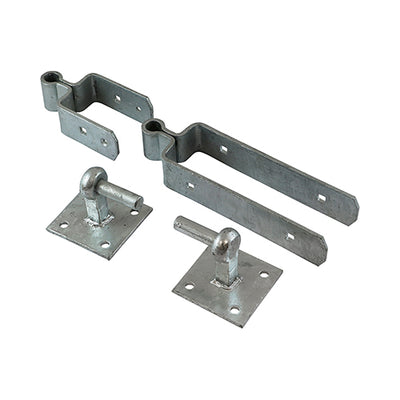 Double Strap Hinge Set with Hook on Plate Hot Dipped Galvanised – Gate Hinge Kit for Field & Driveway Gates – Pack of 1