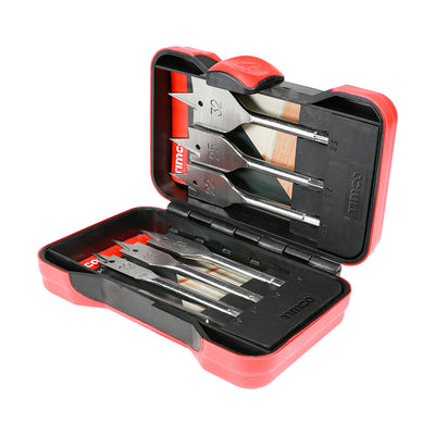 Flat Wood Bit Set Quick Release Drill Kit with Weatherproof Case (7 Piece)