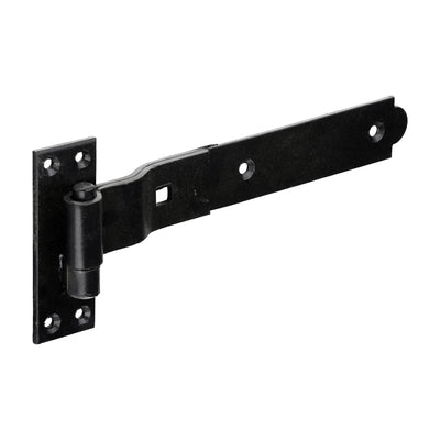 1x Pair of Cranked Band & Hook On Plates – Black Gate Hinges | (Pack of 1) - Heavy Duty Epoxy Black Hook & Band Hinge Set for Wooden Gates, Shed Doors & Barn Doors