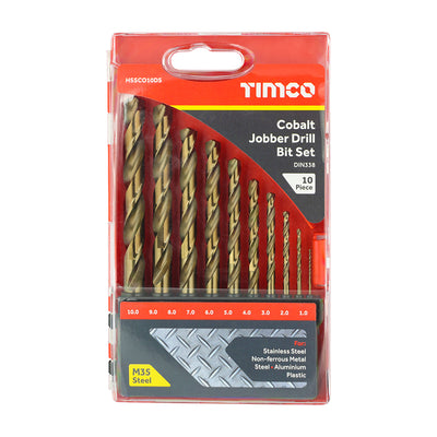 1.0–10.0mm Cobalt Jobber Drill Bit Set – M35 Alloyed HSS Steel with 5% Cobalt for Metal & Stainless Steel (CASE OF 10)
