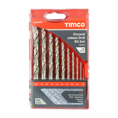 1.0–10.0mm Ground Jobber Drill Bit Set – M2 Grade HSS Steel with 135° Split Point for Precision Metal & Wood Drilling (CASE OF 10)