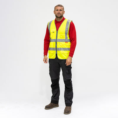 Hi-Visibility Executive Vest – Yellow | Reflective Safety Waistcoat with Pockets & Zip Fastening | Workwear PPE for Site & Road Safety