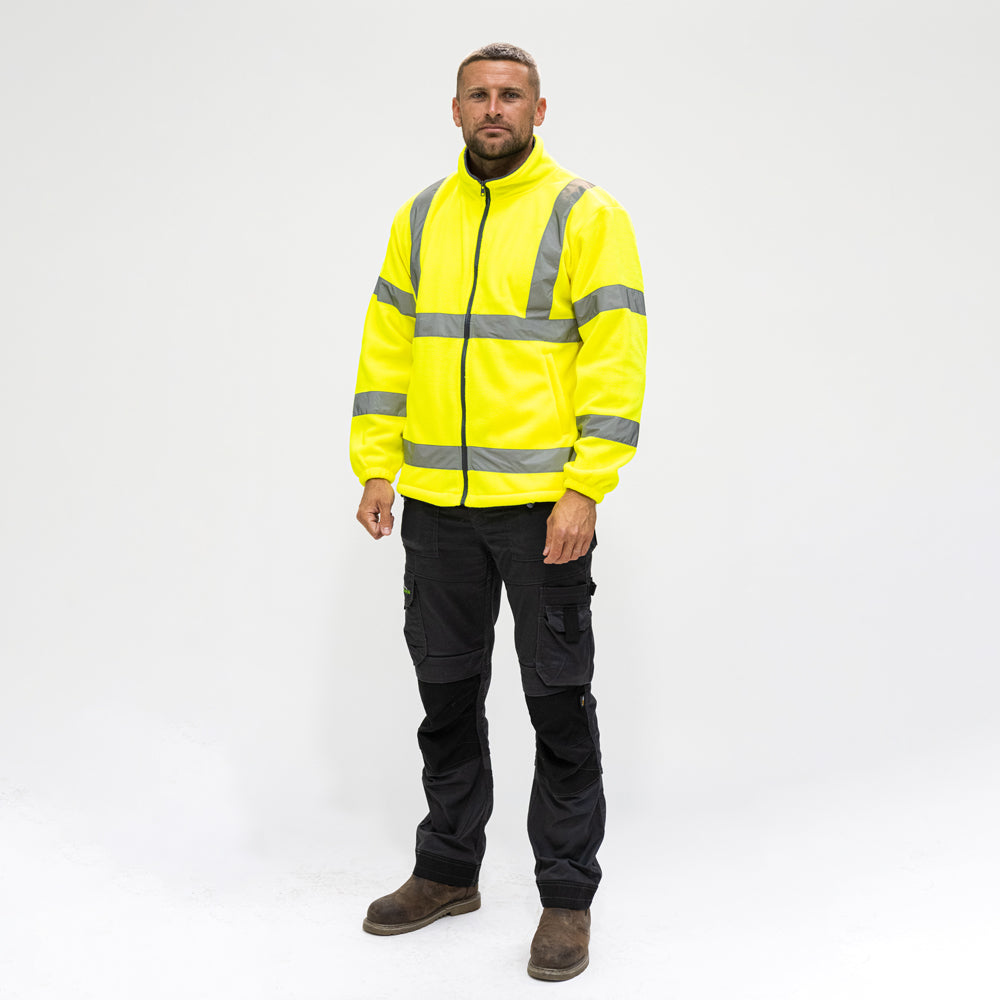 Hi-Visibility Fleece Jacket – Yellow Class 3 Reflective Workwear – 280gsm Safety Zip Jacket