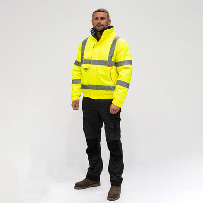 1x - Hi-Visibility Bomber Jacket – Yellow | CE EN ISO 20471 Workwear Safety Jacket for Construction & Industrial Use