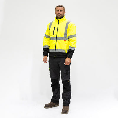 Hi-Visibility Softshell Jacket – Yellow Class 3 Waterproof Reflective Workwear – 300gsm Fleece-Lined Safety Coat