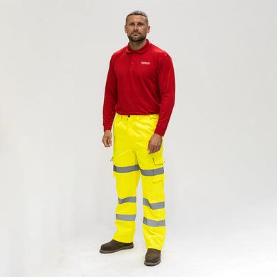 Hi-Visibility Executive Trousers – Yellow Class 1 Reflective Workwear with Multi Pockets & Elasticated Waist